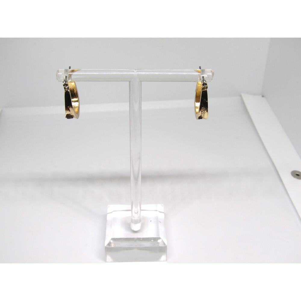 Gold Tone Etched Earrings Dangly Hoop Boho Cottagecore Oval Hinge‎ 3/4" Minimal